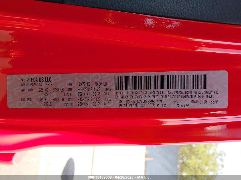 2019 JEEP WRANGLER UNLIMITED SPORT S - 1C4HJXDN7KW643895