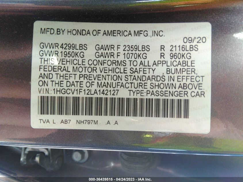 2020 HONDA ACCORD SEDAN LX - 1HGCV1F12LA142127