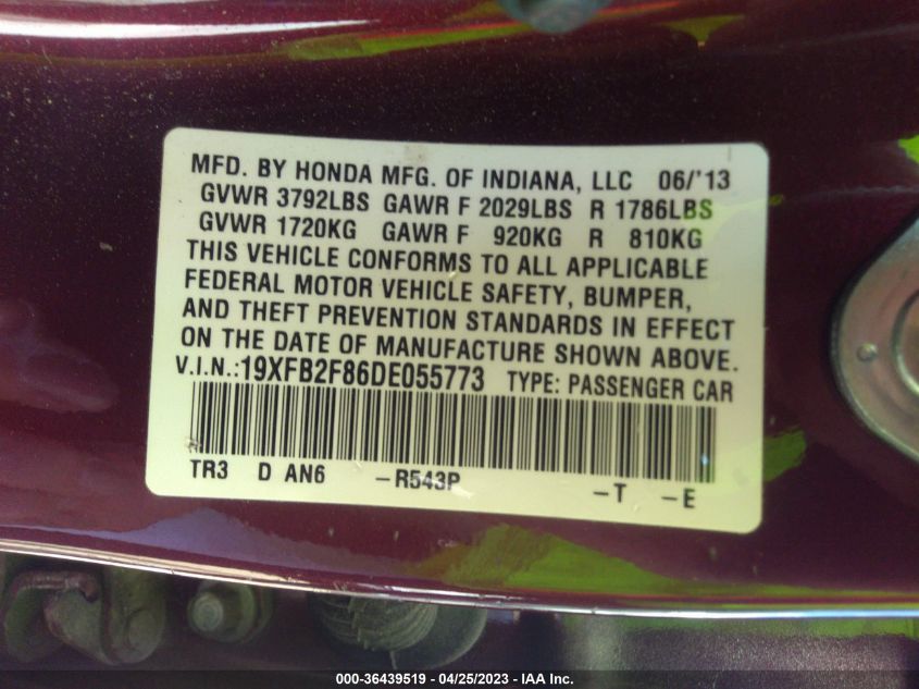 2013 HONDA CIVIC SDN EX - 19XFB2F86DE055773