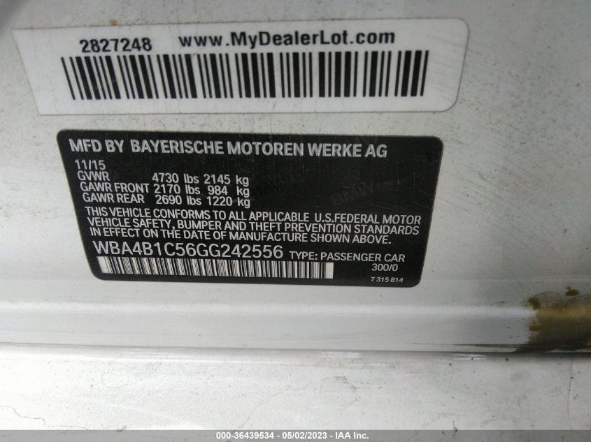 2016 BMW 4 SERIES 435I - WBA4B1C56GG242556