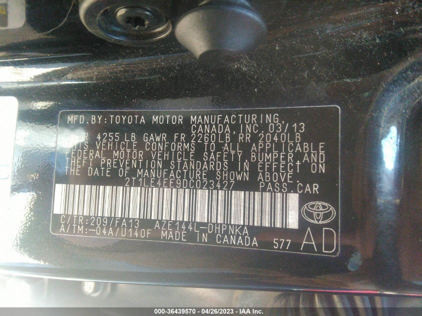 2013 TOYOTA MATRIX S 2T1LE4EE9DC023427