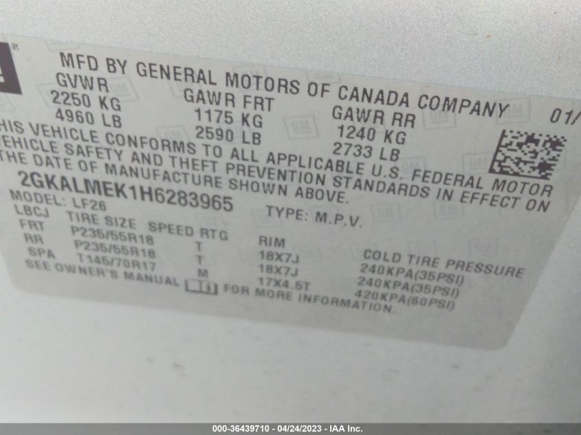 2017 GMC TERRAIN SLE - 2GKALMEK1H6283965