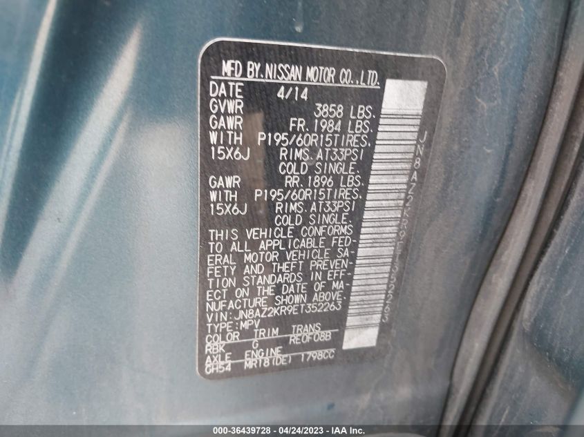 2014 NISSAN CUBE S - JN8AZ2KR9ET352263