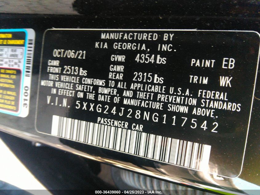 2022 KIA K5 LX - 5XXG24J28NG117542