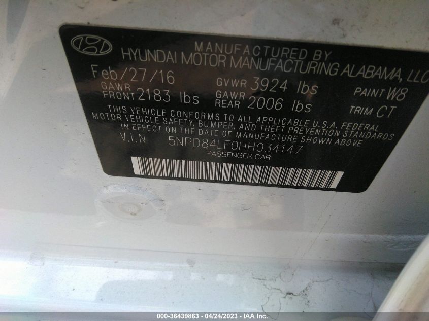 2017 HYUNDAI ELANTRA LIMITED - 5NPD84LF0HH034147