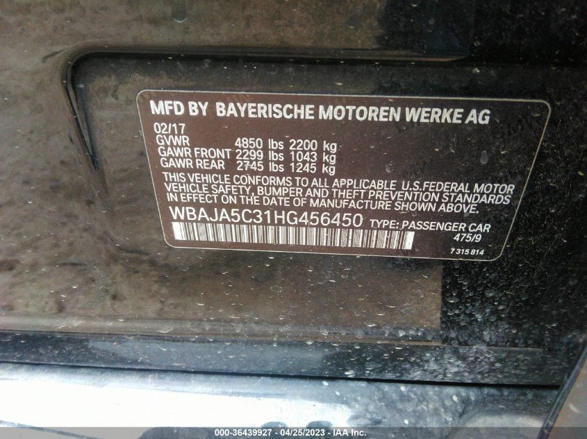 2017 BMW 5 SERIES 530I - WBAJA5C31HG456450