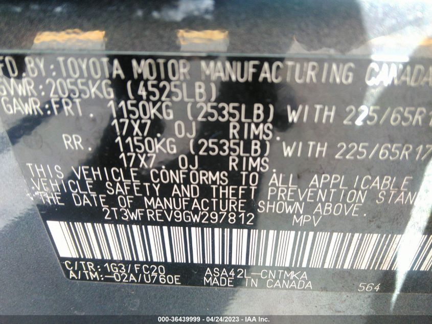 2016 TOYOTA RAV4 XLE - 2T3WFREV9GW297812