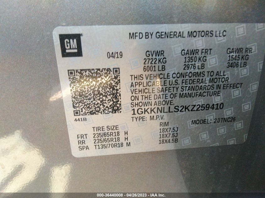 2019 GMC ACADIA SLE - 1GKKNLLS2KZ259410