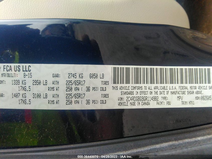 2016 DODGE GRAND CARAVAN SE - 2C4RDGBG9GR114982
