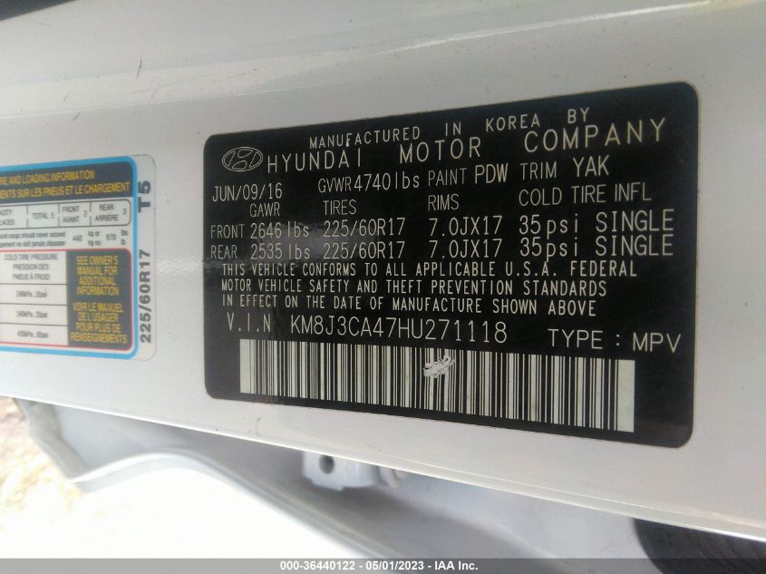 2017 HYUNDAI TUCSON SE - KM8J3CA47HU271118