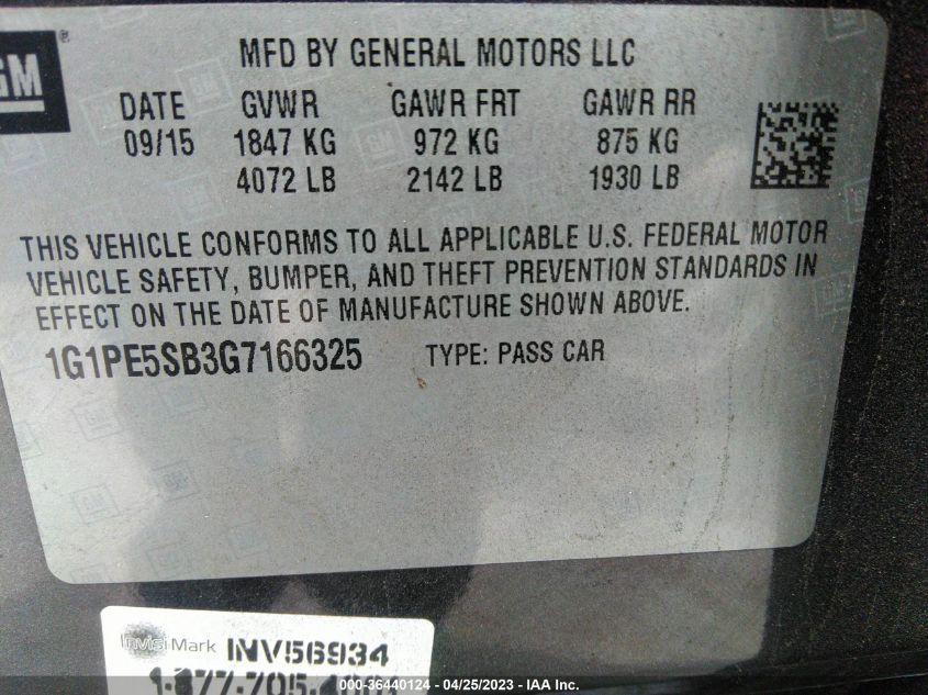 2016 CHEVROLET CRUZE LIMITED LT - 1G1PE5SB3G7166325