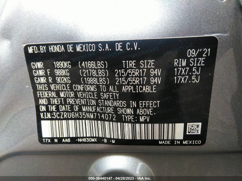2022 HONDA HR-V LX - 3CZRU6H35NM714072