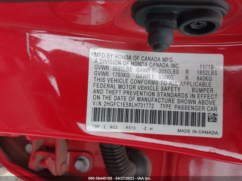 2020 HONDA CIVIC SI SEDAN 2HGFC1E5XLH701772