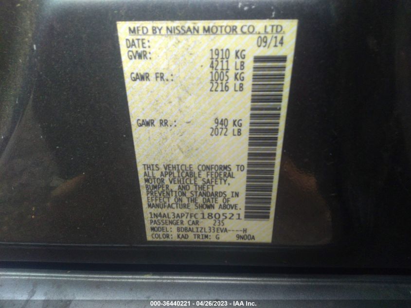 2015 NISSAN ALTIMA 2.5 SV - 1N4AL3AP7FC180521