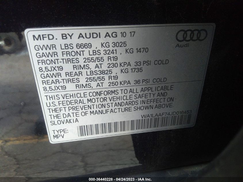 WA1LAAF74JD016453 2018 AUDI Q7, photo no. 9