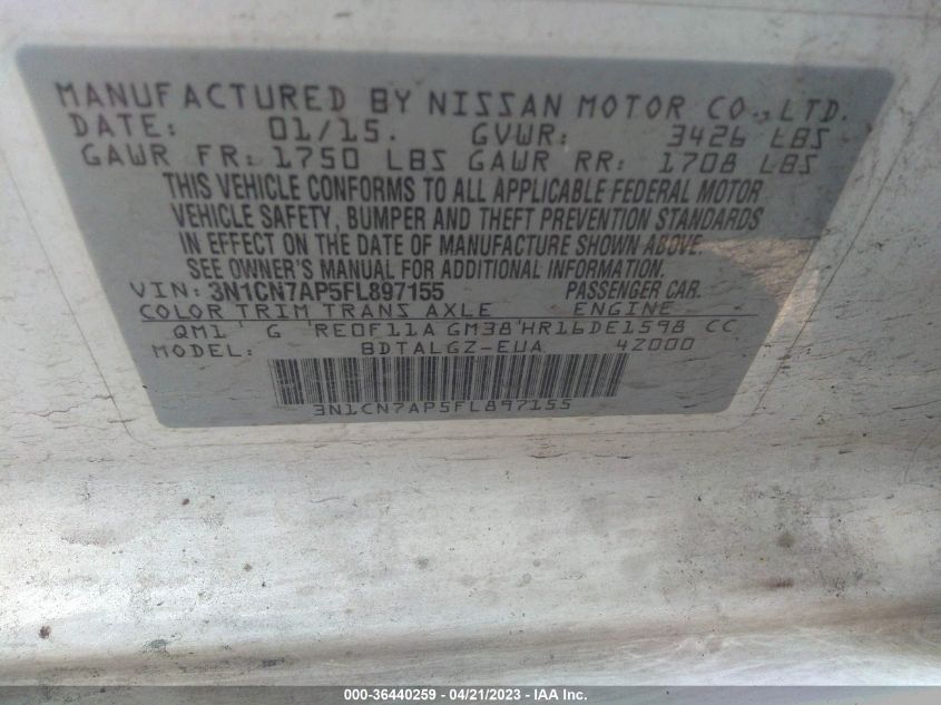 2015 NISSAN VERSA SL - 3N1CN7AP5FL897155