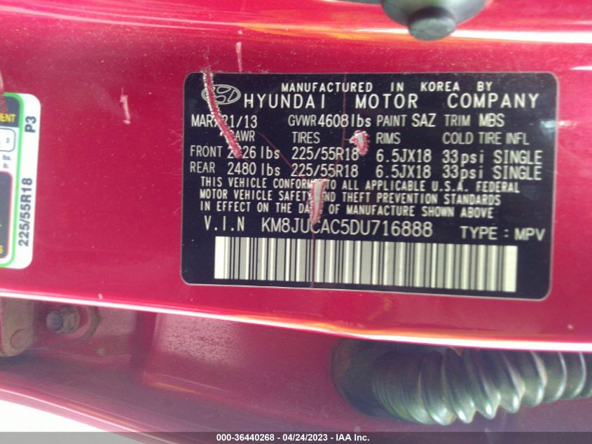 2013 HYUNDAI TUCSON LIMITED - KM8JUCAC5DU716888