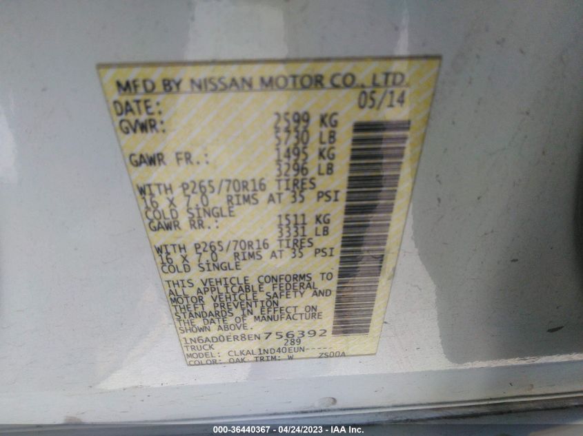 2014 NISSAN FRONTIER S - 1N6AD0ER8EN756392
