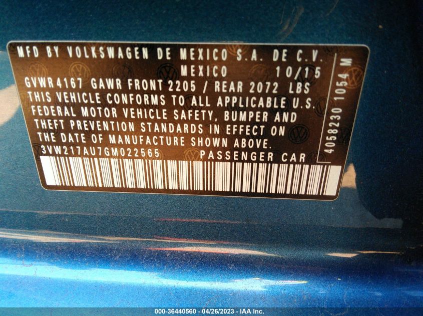 2016 VOLKSWAGEN GOLF TSI SE - 3VW217AU7GM022565