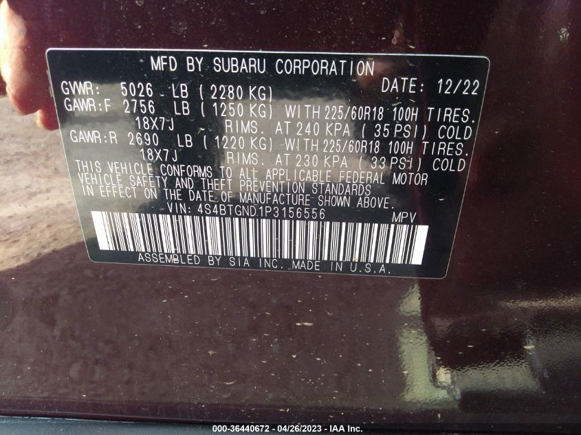 2023 SUBARU OUTBACK LIMITED XT - 4S4BTGND1P3156556