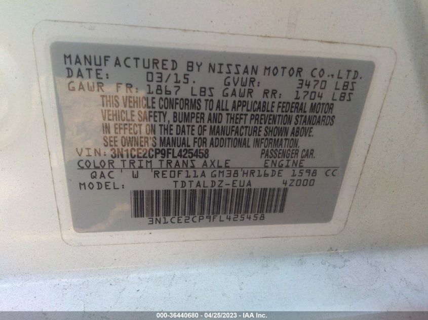 2015 NISSAN VERSA NOTE SV - 3N1CE2CP9FL425458