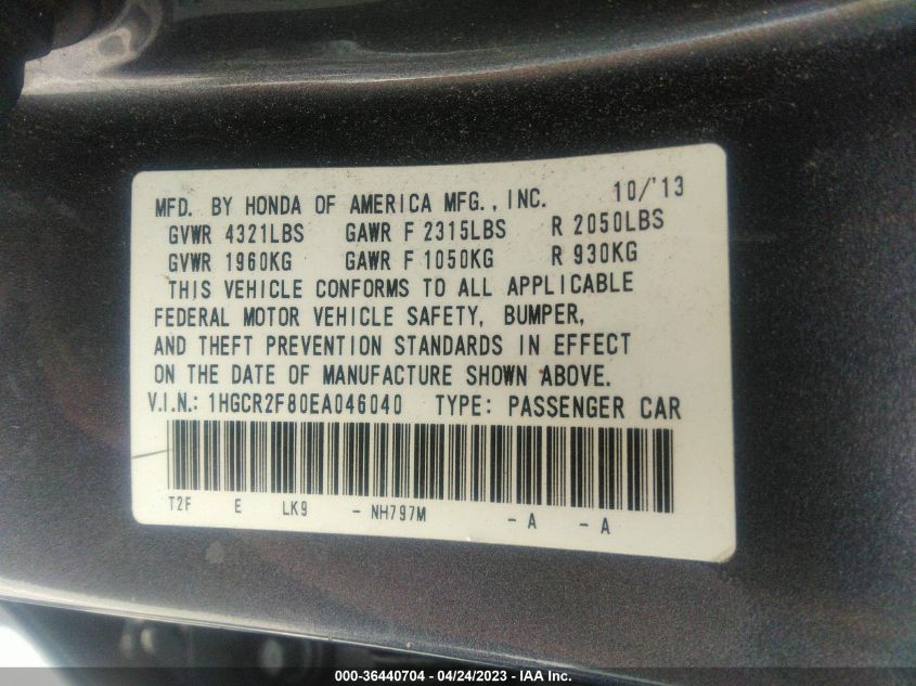 2014 HONDA ACCORD SEDAN EX-L - 1HGCR2F80EA046040