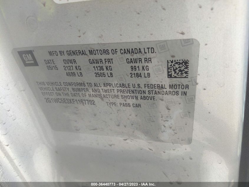 2015 CHEVROLET IMPALA LIMITED LTZ - 2G1WC5E3XF1167702