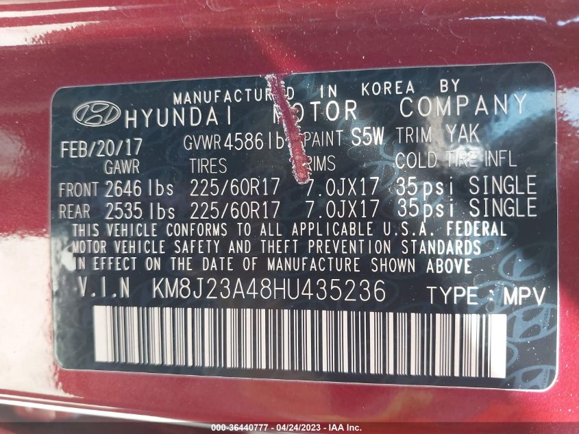 2017 HYUNDAI TUCSON SE - KM8J23A48HU435236
