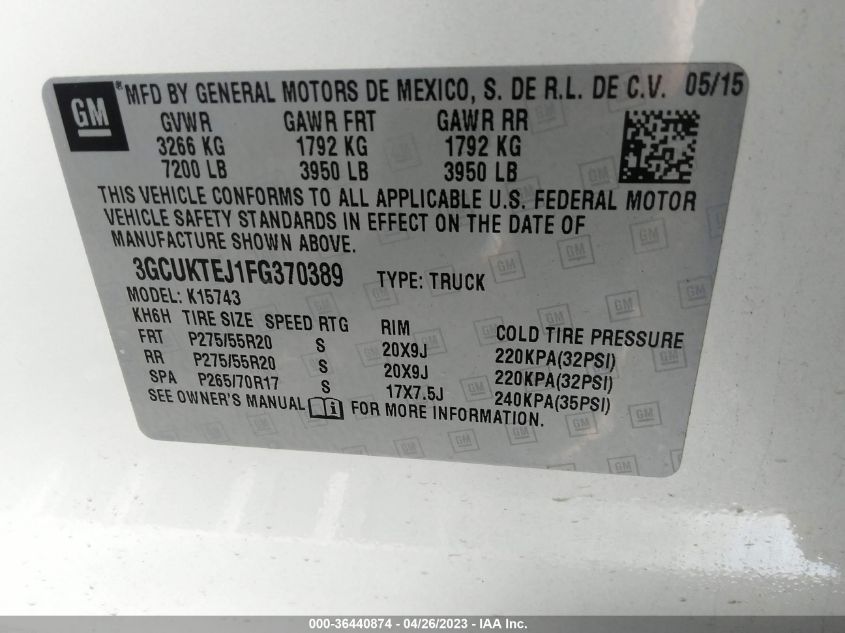 2015 CHEVROLET SILVERADO 1500 HIGH COUNTRY - 3GCUKTEJ1FG370389