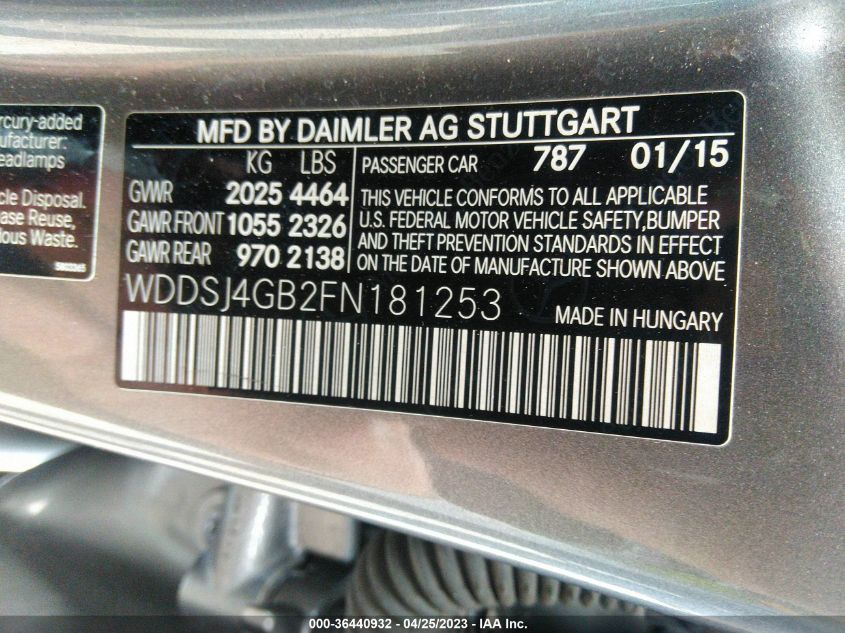 2015 MERCEDES-BENZ CLA-CLASS CLA 250 - WDDSJ4GB2FN181253