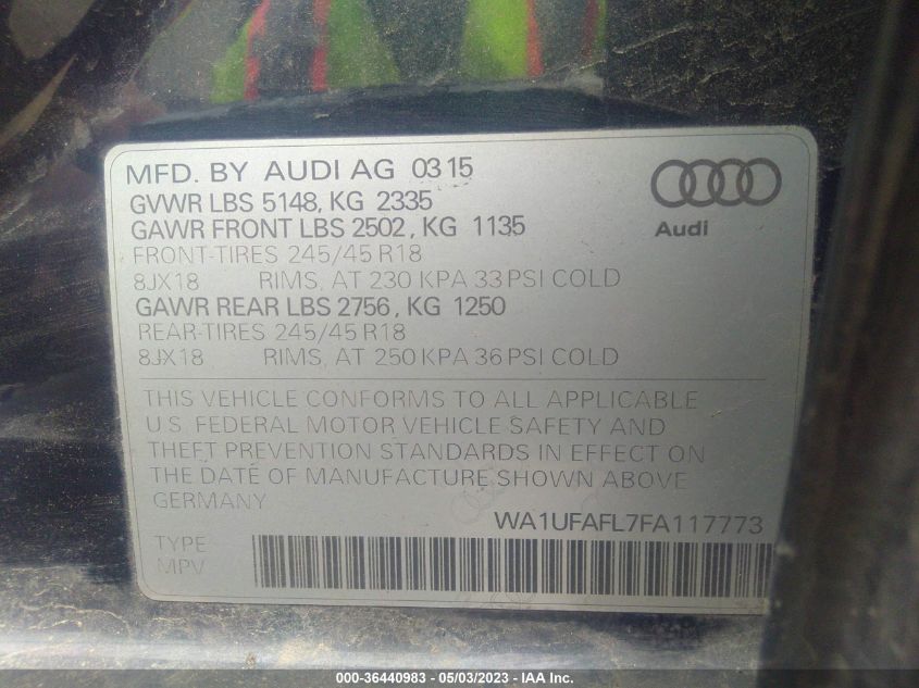 2015 AUDI ALLROAD PREMIUM PLUS - WA1UFAFL7FA117773