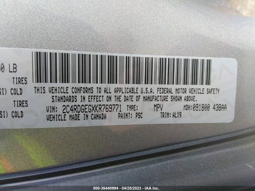 2019 DODGE GRAND CARAVAN GT - 2C4RDGEGXKR769771