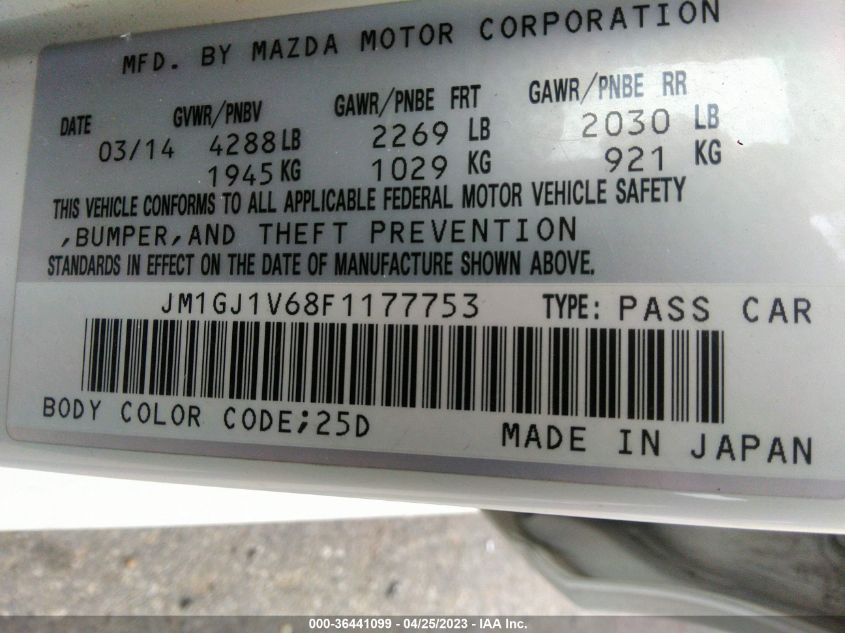 2015 MAZDA MAZDA6 I TOURING - JM1GJ1V68F1177753