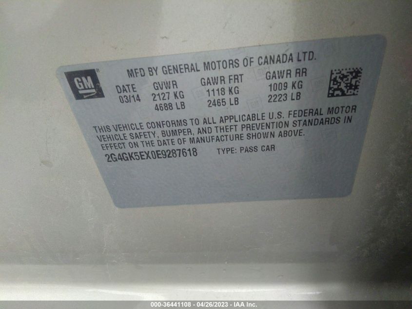 2014 BUICK REGAL - 2G4GK5EX0E9287618