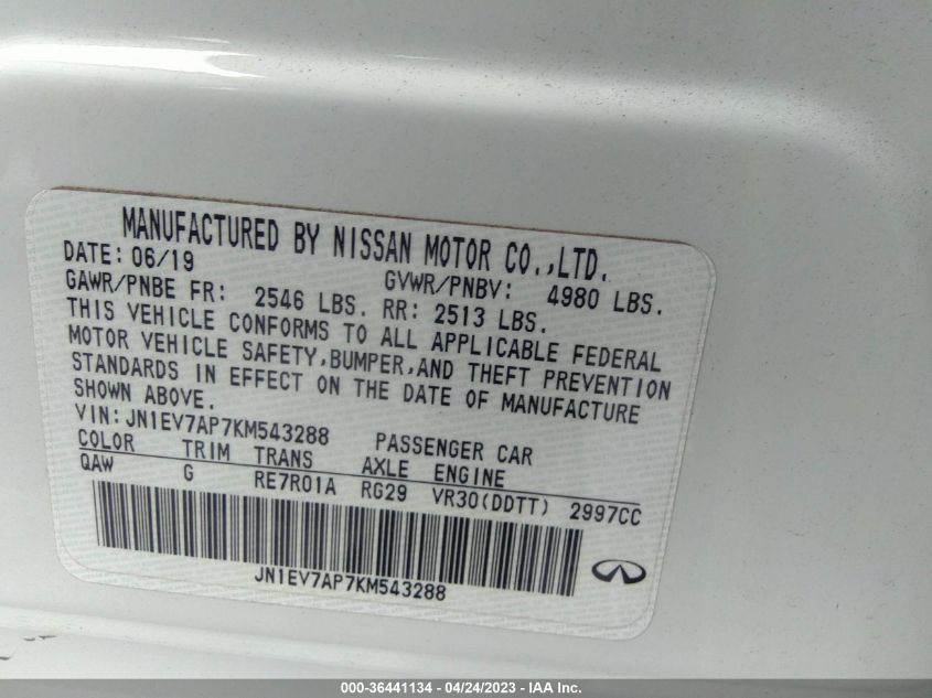 2019 INFINITI Q50 3.0T LUXE - JN1EV7AP7KM543288