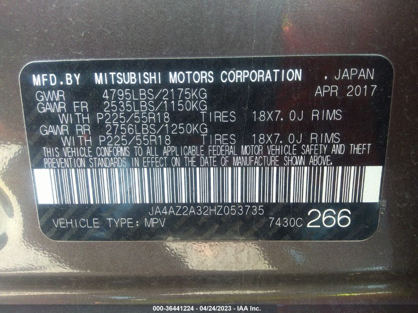 2017 MITSUBISHI OUTLANDER ES - JA4AZ2A32HZ053735