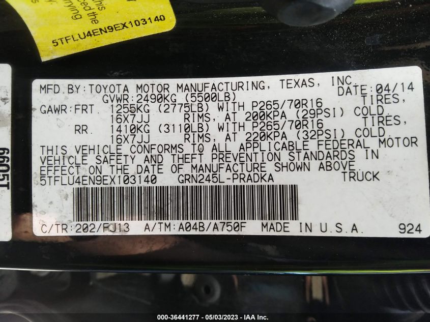 2014 TOYOTA TACOMA - 5TFLU4EN9EX103140