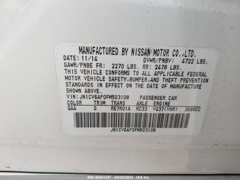 2015 INFINITI Q40 JN1CV6AP0FM503108