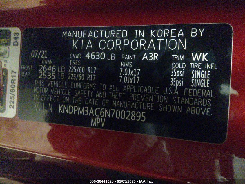 2022 KIA SPORTAGE LX - KNDPM3AC6N7002895