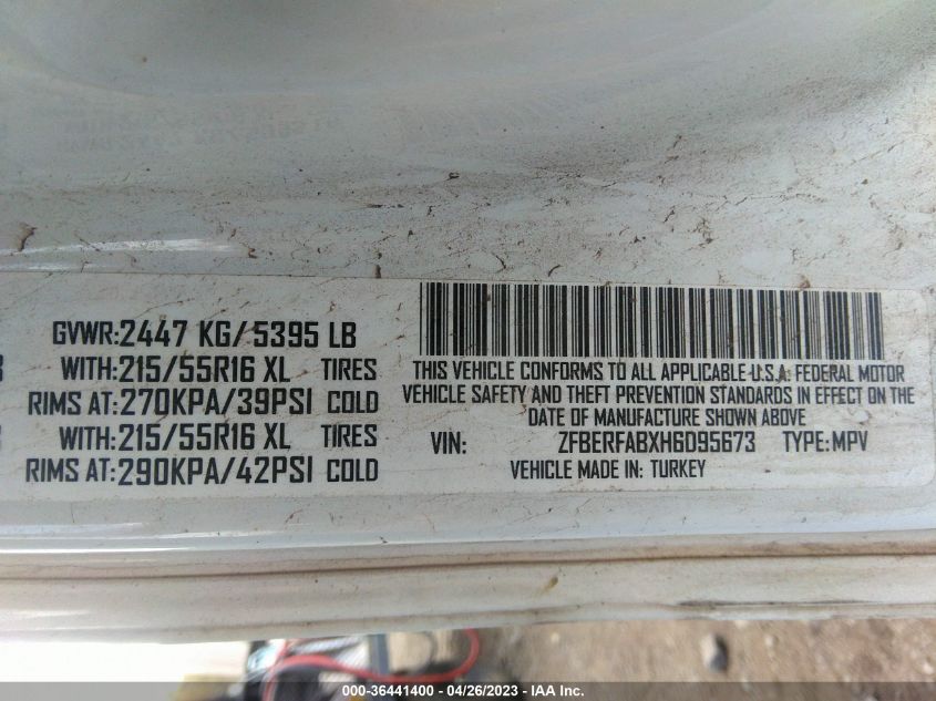 2017 RAM PROMASTER CITY CARGO VAN TRADESMAN ZFBERFABXH6D95673