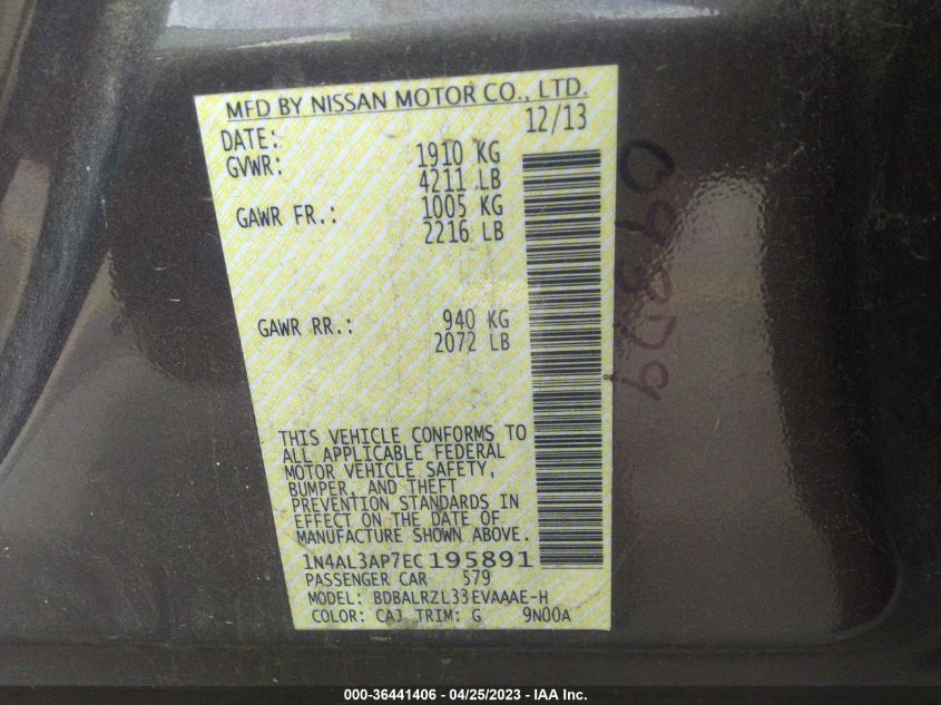 2014 NISSAN ALTIMA 2.5 S - 1N4AL3AP7EC195891