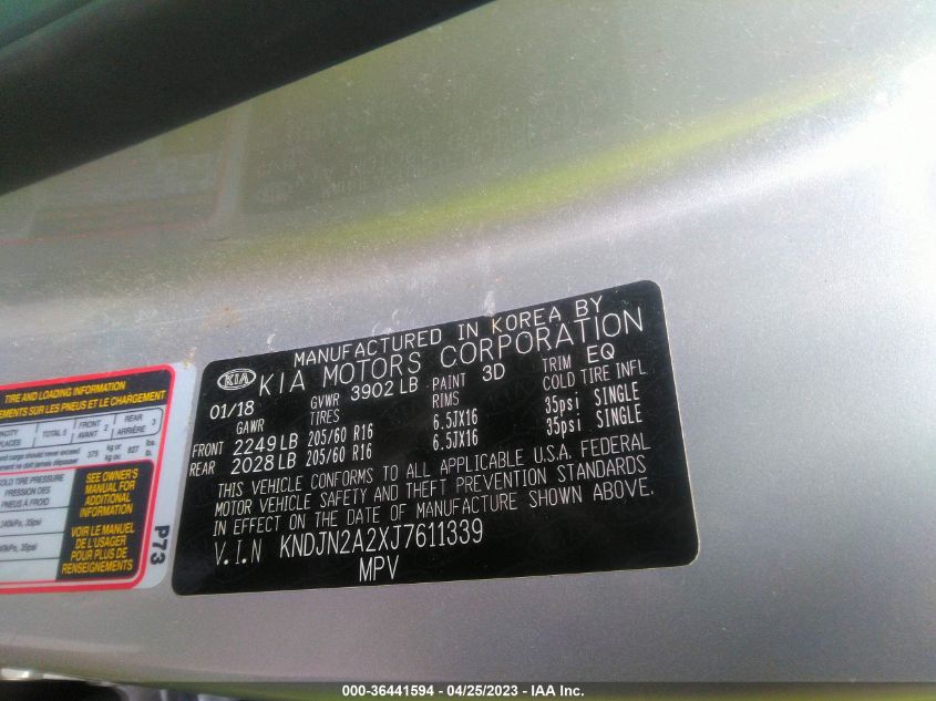 2018 KIA SOUL BASE - KNDJN2A2XJ7611339