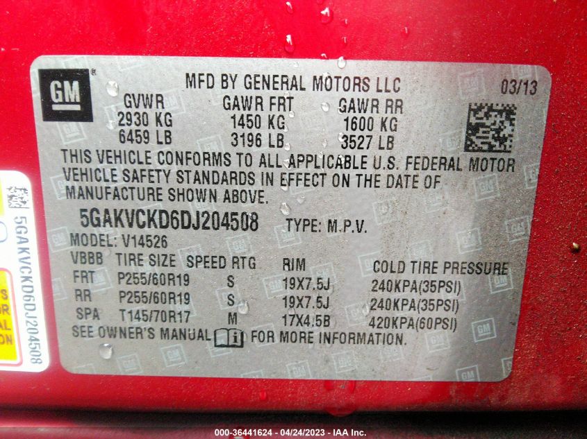 2013 BUICK ENCLAVE LEATHER - 5GAKVCKD6DJ204508