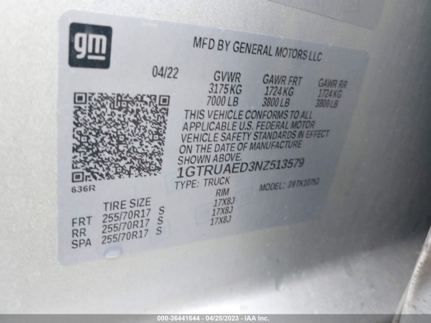 2022 GMC SIERRA 1500 PRO - 1GTRUAED3NZ513579