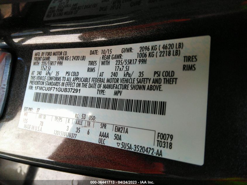 2016 FORD ESCAPE S - 1FMCU0F71GUB37291