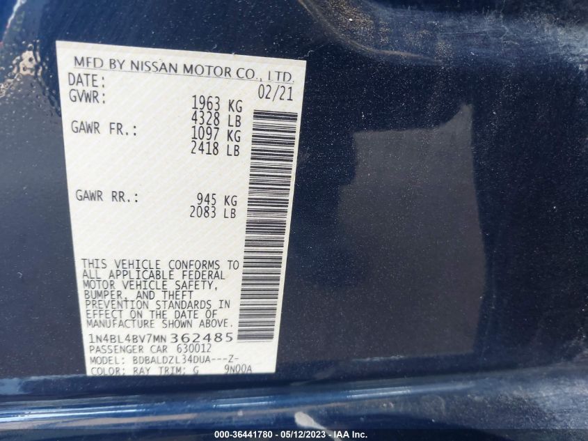 2021 NISSAN ALTIMA 2.5 S - 1N4BL4BV7MN362485