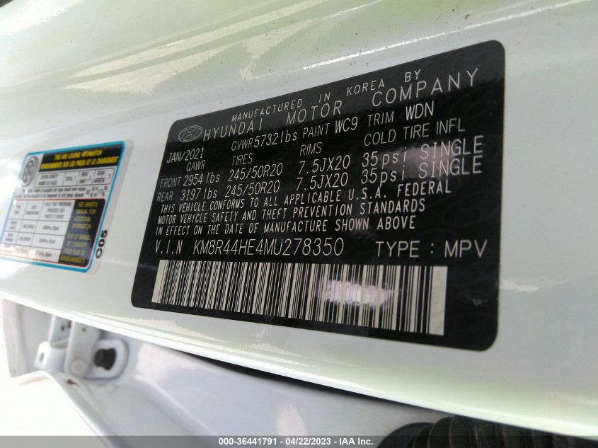 2021 HYUNDAI PALISADE SEL KM8R44HE4MU278350