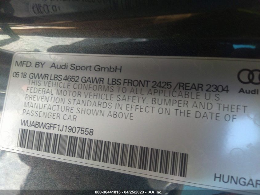 2018 AUDI RS 3 - WUABWGFF1J1907558