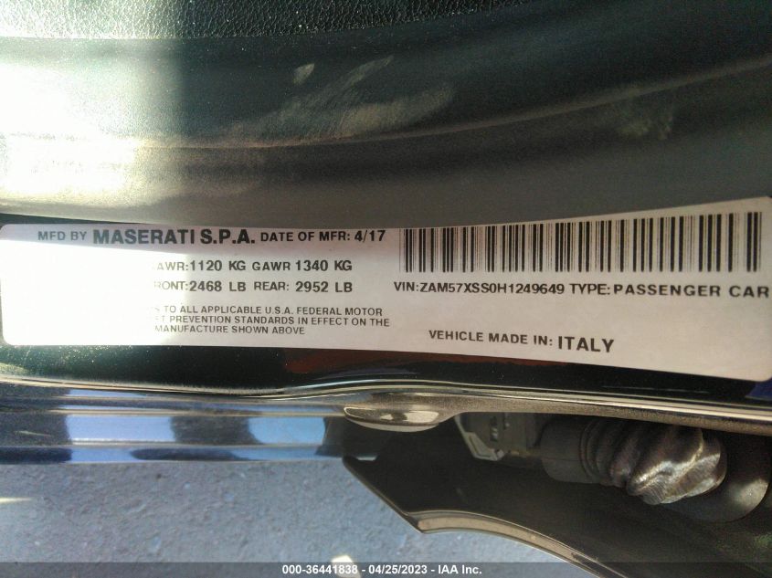 2017 MASERATI GHIBLI ZAM57XSS0H1249649