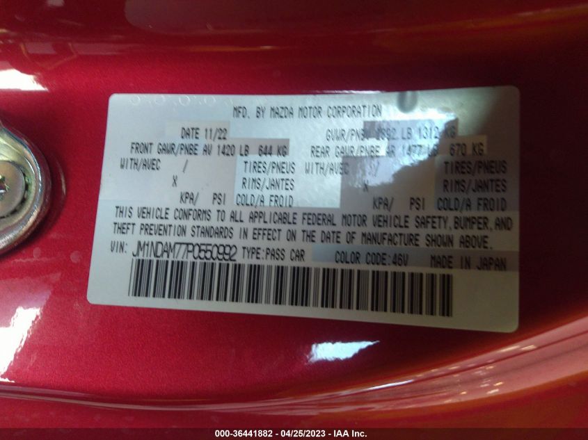 2023 MAZDA MX-5 MIATA RF GRAND TOURING JM1NDAM77P0550992